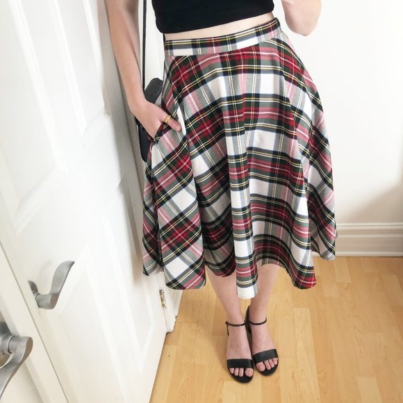 Vintage Dresses & Skirts - Vintage Hell Bunny Vixen Plaid Tartan High Waisted A-Line Flare Midi Skirt - M